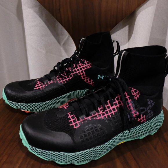 UA HOVR Ridge Trek Trail Running Shoes Mens Under Armour Vibram Black Green - Picture 4 of 7